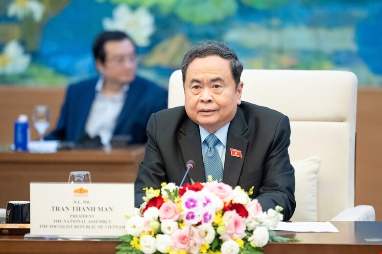 Chủ tịch Quốc hội Trần Thanh Mẫn phát biểu tại cuộc tiếp.