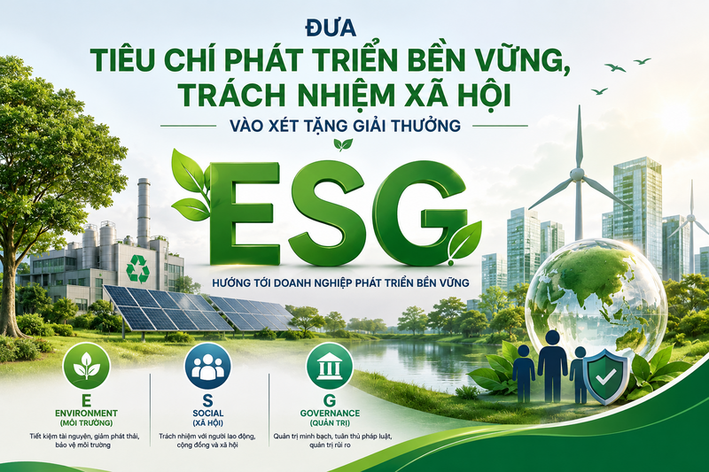 Phát triển bền vững là một trong những tiêu chí xét tặng Giải thưởng Công nghiệp, Thương mại, Dịch vụ Việt Nam 2026.
