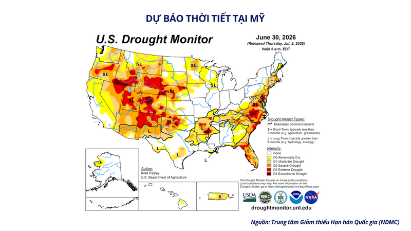 Dự báo thời tiết tại Mỹ. Nguồn: MXV