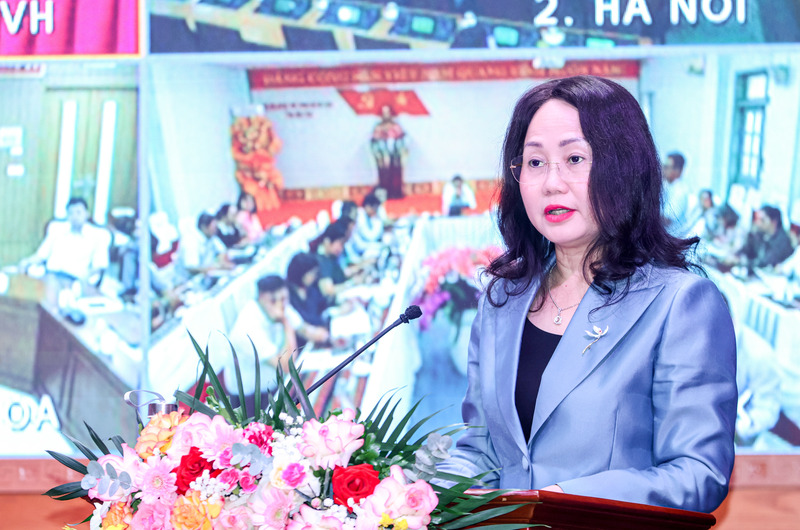 Bộ trưởng Bộ Văn hóa, Thể thao và Du lịch Lâm Thị Phương Thanh phát biểu tại hội nghị. Ảnh: Tâm Ninh
