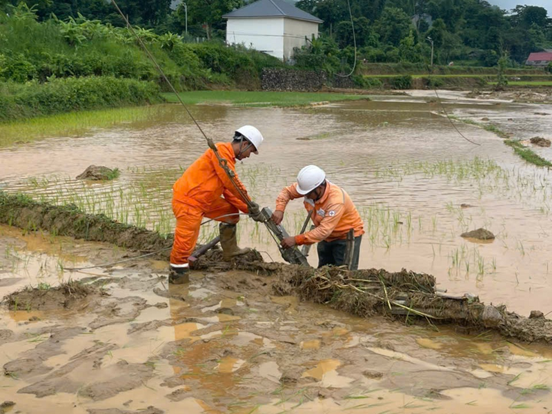Chùm ảnh: Công ty Điện lực Sơn La khẩn trương khôi phục cấp điện sau mưa lũ - 7