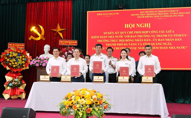 Kiểm toán nhà nước ký Quy chế phối hợp công tác với Ban Thường vụ Tỉnh ủy/Thành ủy, Thường trực HĐND và UBND TP. Đà Nẵng. Ảnh: SAV