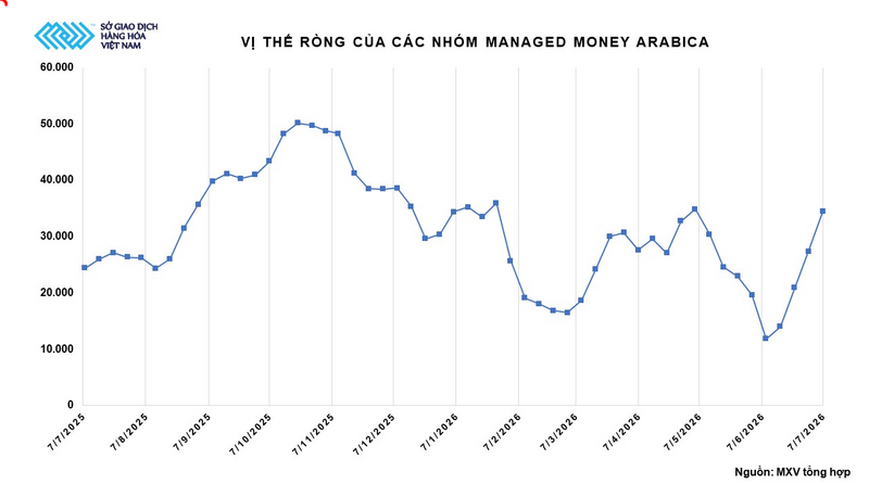 Vị thế ròng của các nhóm Managed Money Arabica. Nguồn: MXV