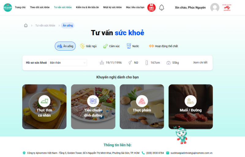 Giao diện tư vấn sức khỏe của website