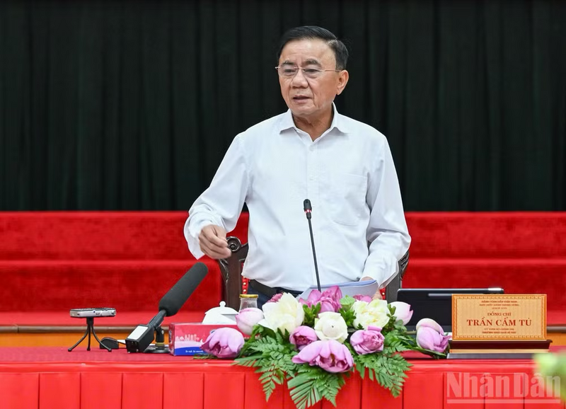 Thường trực Ban Bí thư Trần Cẩm Tú phát biểu chỉ đạo, kết luận hội nghị. Ảnh: Duy Linh