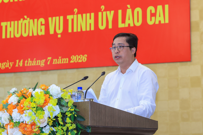 Bí thư Tỉnh ủy Lào Cai Dương Quốc Huy phát biểu tại cuộc làm việc - Ảnh: VGP/Nhật Bắc