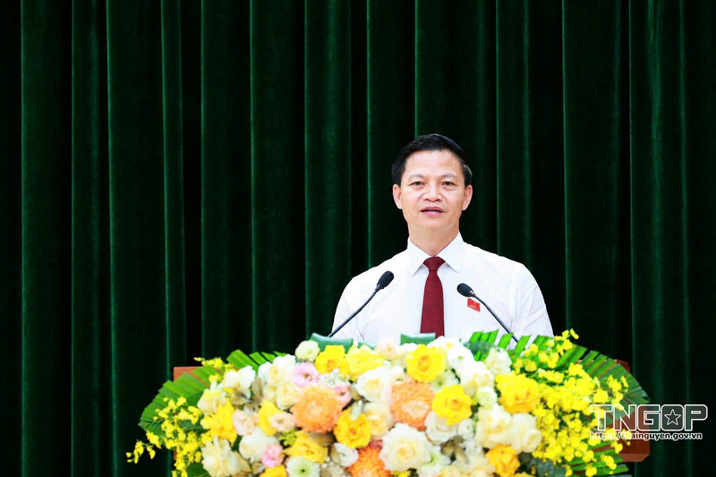 Ông Vương Quốc Tuấn, Chủ tịch UBND tỉnh Thái Nguyên phát biểu tại kỳ họp. Ảnh: Cổng TTĐT tỉnh Thái Nguyên