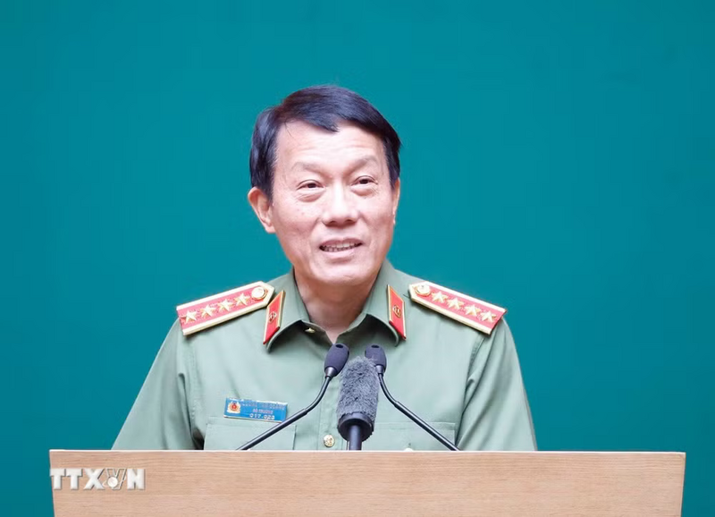 Đại tướng Lương Tam Quang, Ủy viên Bộ Chính trị, Bí thư Đảng ủy Công an Trung ương, Bộ trưởng Bộ Công an phát biểu. Ảnh: Thống Nhất/TTXVN