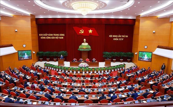 Phiên khai mạc Hội nghị lần thứ ba Ban Chấp hành Trung ương Đảng khoá XIV. Ảnh: Dương Giang/TTXVN