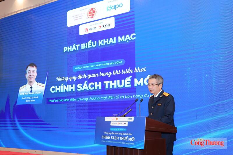 Ông Mai Xuân Thành, Cục trưởng Cục Thuế phát biểu khai mạc hội thảo. Ảnh: Hoàng Nhưỡng