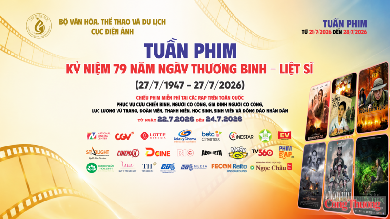 Chiếu phim miễn phí trên toàn quốc hướng tới kỷ niệm 79 năm Ngày Thương binh - Liệt sĩ (27/7/1947 - 27/7/2026).