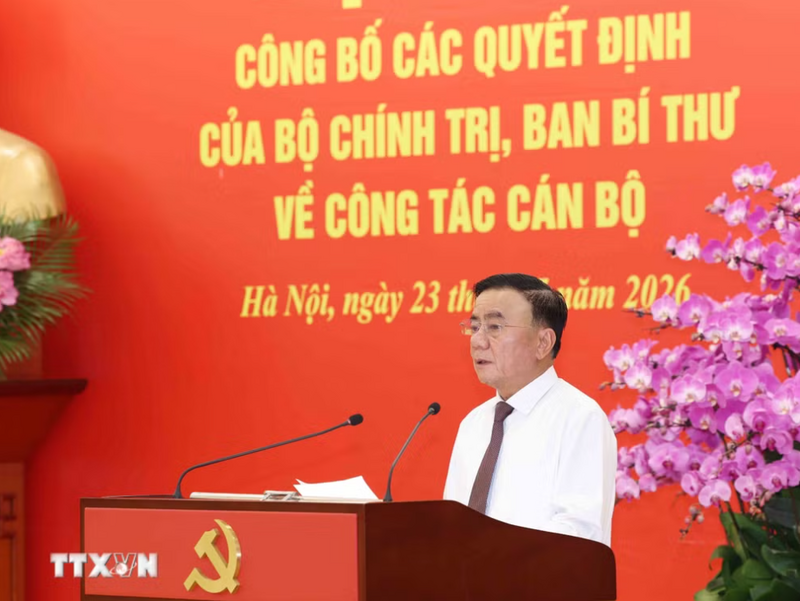 Đồng chí Trần Cẩm Tú, Ủy viên Bộ Chính trị, Thường trực Ban Bí thư phát biểu giao nhiệm vụ. (Ảnh: Phương Hoa/TTXVN)