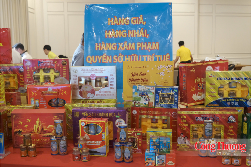 Các sản phẩm hàng giả, hàng nhái, hàng xâm phạm quyền sở hữu trí tuệ thương hiệu Yến sào Khánh Hòa.