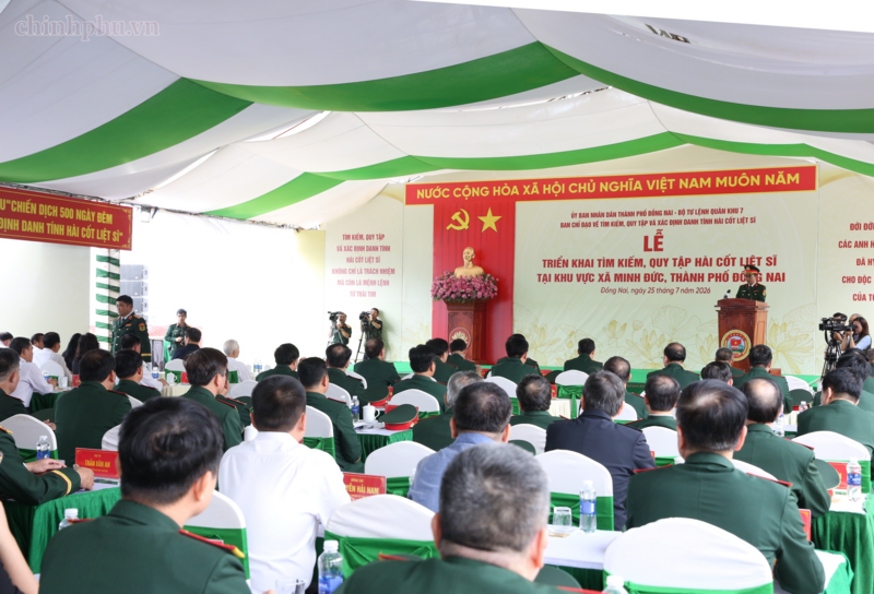 Lễ triển khai tìm kiếm, quy tập hài cốt liệt sĩ tại khu vực xã Minh Đức (TP. Đồng Nai) - Ảnh: VGP/Nguyễn Hoàng
