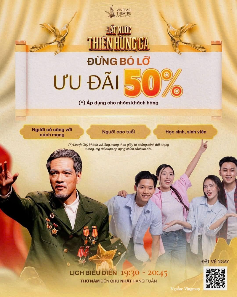 Tập đoàn Vingroup triển khai tặng 50% giá vé chương trình nghệ thuật “Đất Nước Thiên Hùng Ca” cho các khán giả
