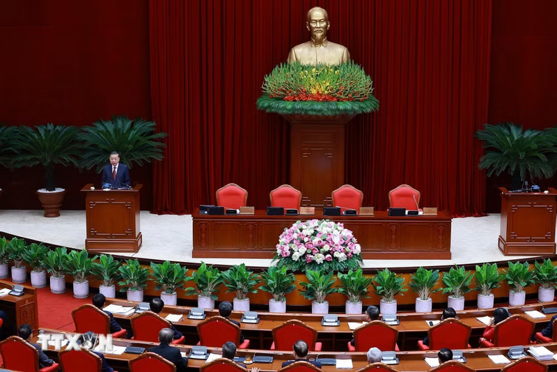 Tổng Bí thư, Chủ tịch nước Tô Lâm phát biểu bế mạc Hội nghị lần thứ ba Ban Chấp hành Trung ương Đảng khoá XIV. Ảnh: Dương Giang/TTXVN