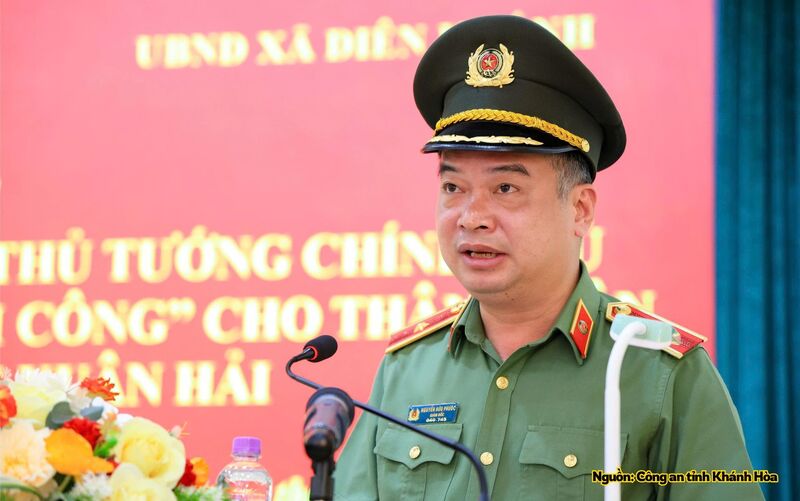 Thiếu tướng Nguyễn Hữu Phước, Giám đốc Công an tỉnh Khánh Hòa phát biểu tại buổi lễ.