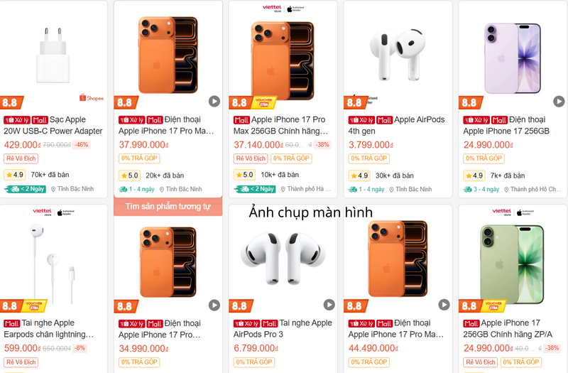 Doanh số của Apple trên bốn sàn thương mại điện tử đạt 4.035 tỷ đồng, tăng 0,77% so với cùng kỳ năm 2025.