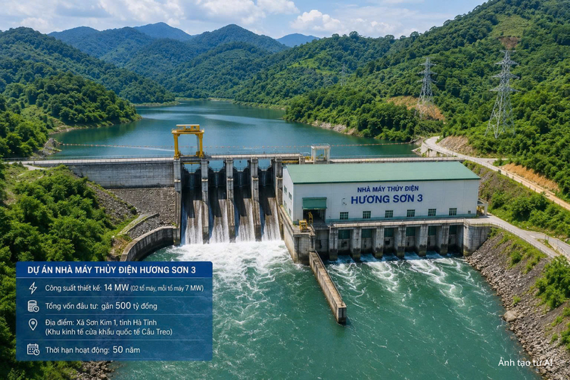 Chấp thuận đầu tư dự án Thủy điện Hương Sơn 3 với tổng vốn gần 500 tỷ đồng, công suất 14 MW tại Khu kinh tế cửa khẩu Cầu Treo.