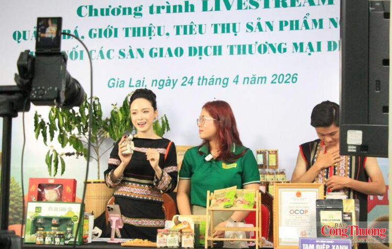Tỉnh Gia Lai đẩy mạnh tiêu thụ nông sản qua chương trình livestream, kết nối các sàn thương mại điện tử.