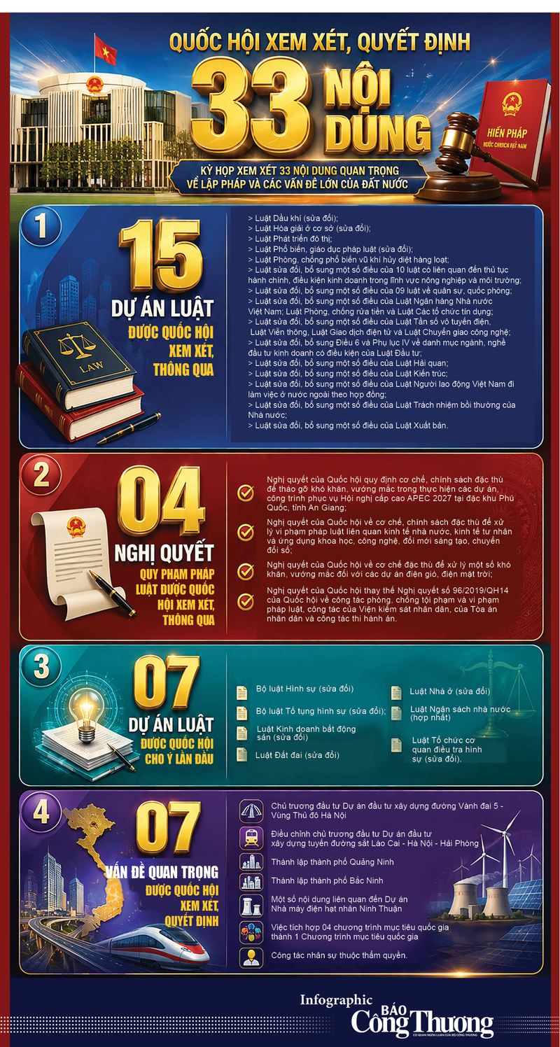 Infographic | Các dự án luật được Quốc hội xem xét, thông qua tại Kỳ họp không thường lệ thứ Nhất - 1