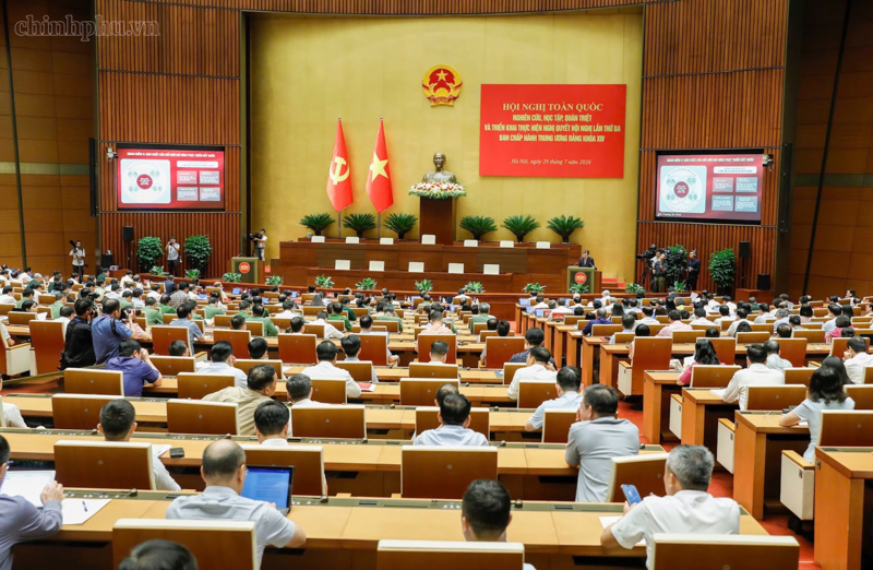 Hội nghị toàn quốc nghiên cứu, học tập, quán triệt và triển khai thực hiện Nghị quyết Hội nghị lần thứ ba Ban Chấp hành Trung ương Đảng khóa XIV - Ảnh: VGP