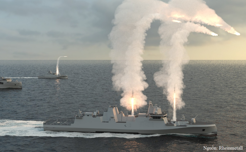 Khinh hạm GMF 140 do Rheinmetall phát triển sở hữu 64 ống phóng thẳng đứng.