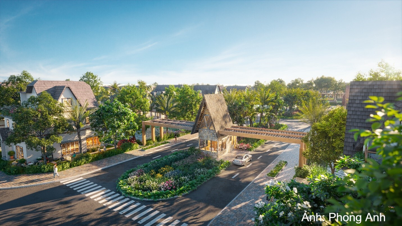 Cánh cổng compound bảo vệ cuộc sống cư dân biệt thự đảo tại Eco Central Park.