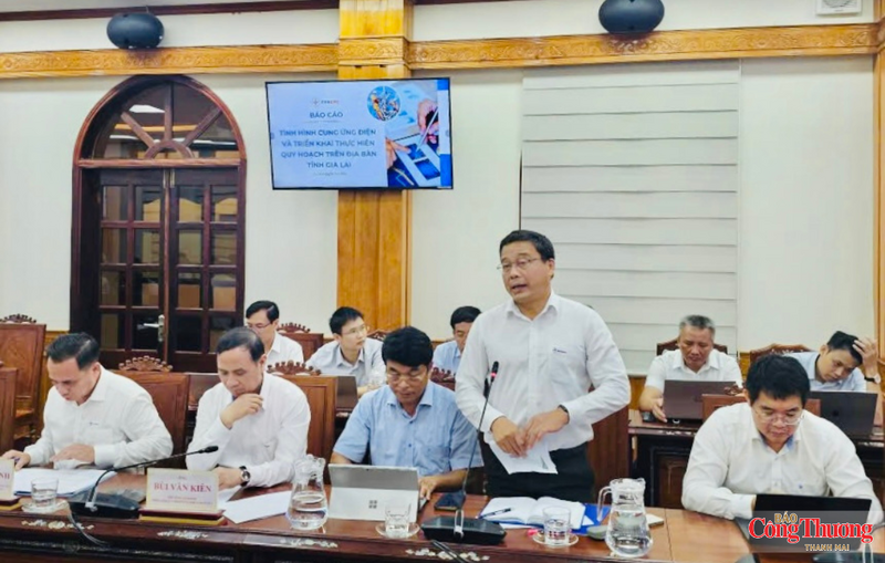 Ông Lê Hữu Danh, Phó tổng giám đốc EVNCPC báo cáo tình hình cung cấp điện và đầu tư lưới điện trên địa bàn tỉnh Gia Lai.