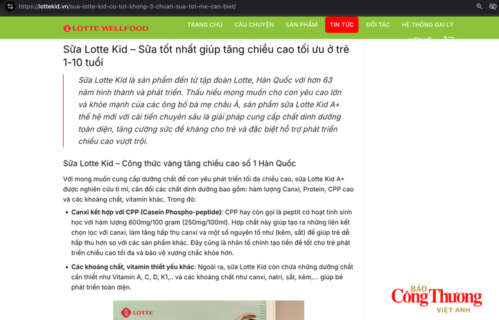 Bài viết tiêu đề "Sữa Lotte Kid có tốt không?" đăng trên website Lottekid.vn.