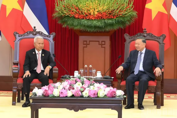 Tổng Bí thư, Chủ tịch nước Tô Lâm tiếp Chủ tịch Quốc hội kiêm Chủ tịch Hạ viện Vương quốc Thái Lan Sophon Zaram. Ảnh: Đăng Khoa