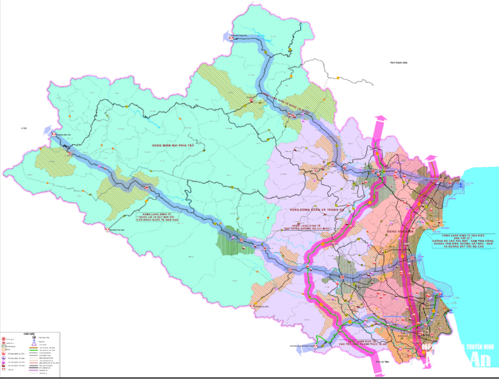 Sơ đồ phương hướng tổ chức không gian kinh tế - xã hội tỉnh Nghệ An thời kỳ 2021 - 2030, tầm nhìn đến năm 2050.