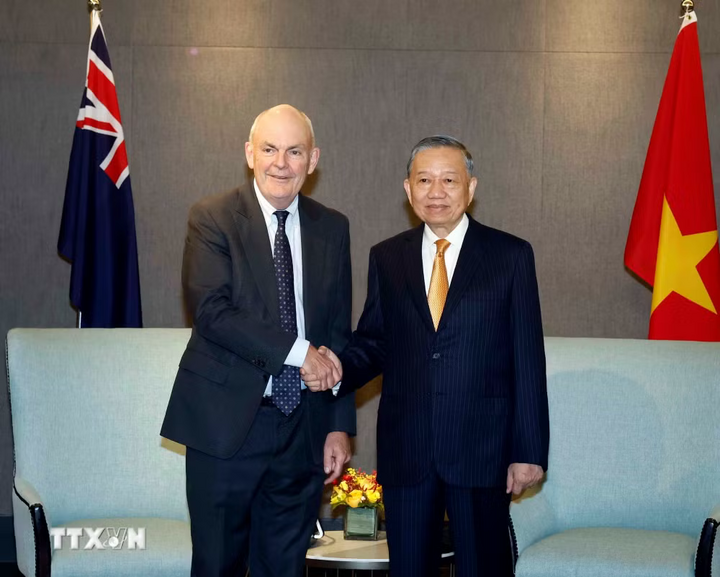 Tổng Bí thư, Chủ tịch nước Tô Lâm và ông Steven Joyce, Quyền Chủ tịch Hội Hữu nghị New Zealand-Việt Nam. Ảnh: Thống Nhất/TTXVN