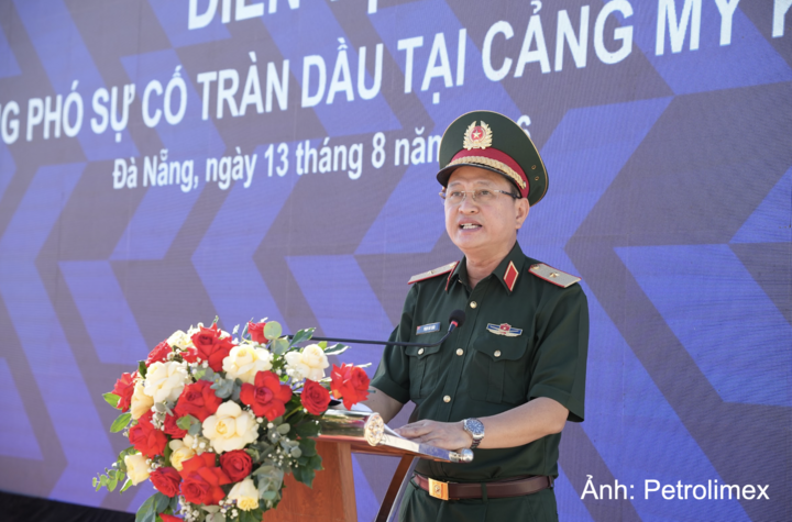 Thiếu tướng Phạm Hải Châu, Phó Cục trưởng Cục Cứu hộ - Cứu nạn, Bộ Tổng Tham mưu, Phó Chánh Văn phòng Ban Chỉ đạo Phòng thủ dân sự quốc gia phát biểu tại cuộc diễn tập