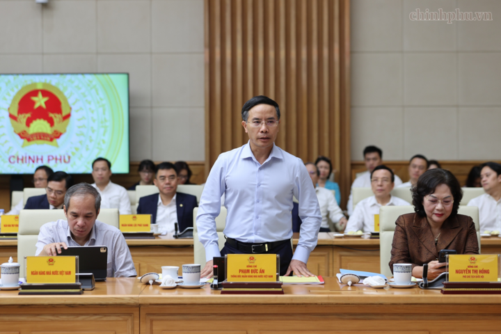 Thống đốc NHNN Phạm Đức Ấn báo cáo tại cuộc họp - Ảnh: Chinhphu.vn/Nhật Bắc