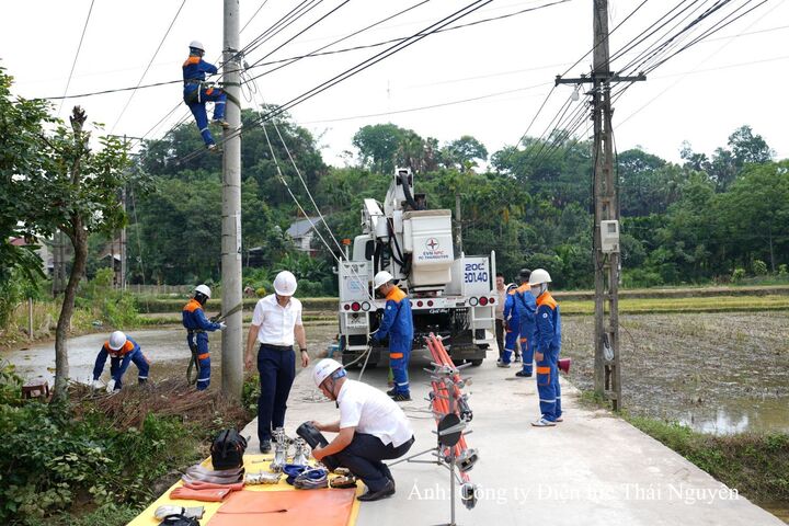 Lãnh đạo công ty kiểm tra công cụ, dụng cụ tại hiện trường sửa chữa Hotline