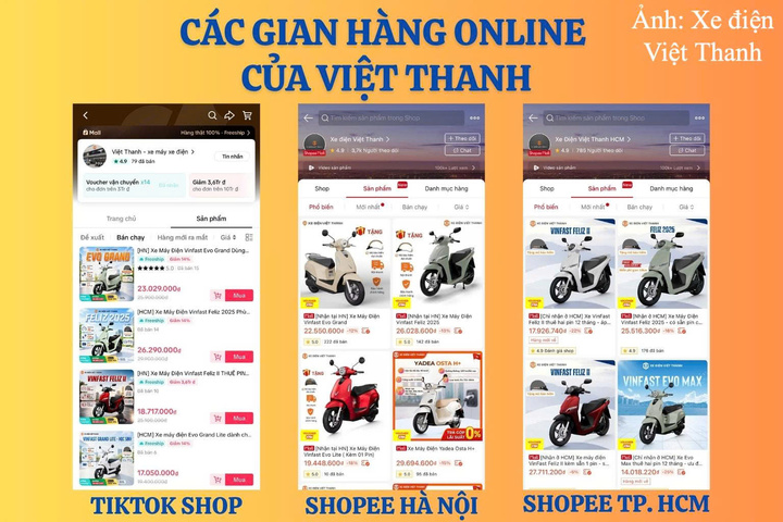 Hệ thống Xe điện Việt Thanh trên các nền tảng thương mại điện tử.