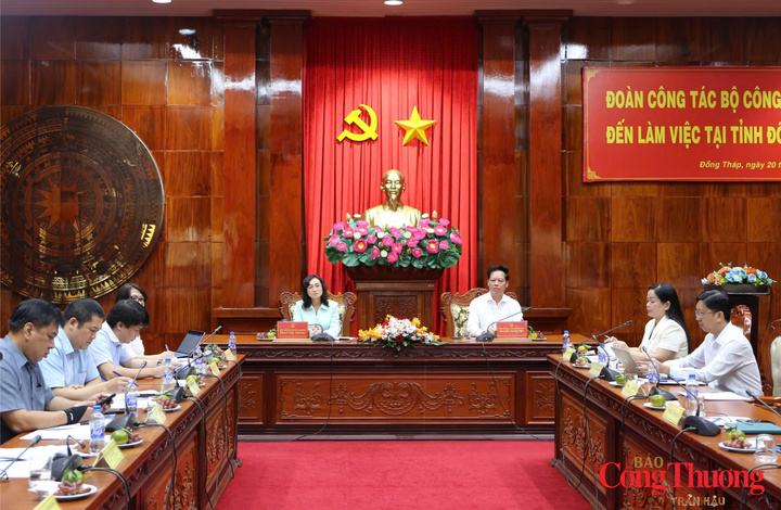 Thứ trưởng Bộ Công thương Phan Thị Thắng và Phó Chủ tịch UBND tỉnh Đồng Tháp Nguyễn Thành Diệu đồng chủ trì buổi làm việc
