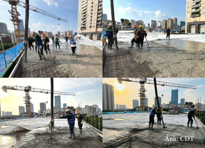 Công tác đổ bê tông mái tại công trình trường học Times Square Hà Nội