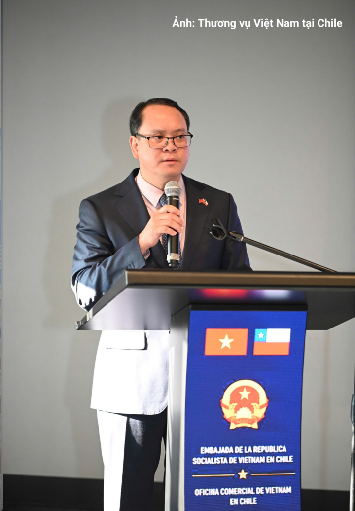 Đại sứ Việt Nam tại Chile Nguyễn Việt Cường phát biểu tại hội thảo.