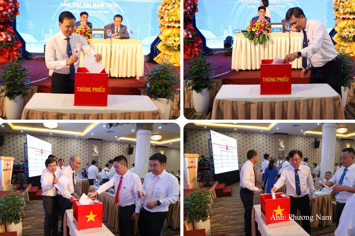 Các đại biểu bỏ phiếu lấy ý kiến về việc Quỹ tiền lương chung của EVNCPC được phân phối cho các đơn vị không phân biệt sản xuất kinh doanh điện, hoạt động quản lý dự án, dịch vụ phụ trợ và các hoạt động sản xuất kinh doanh khác.