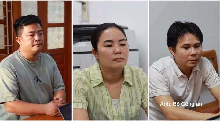Các bị can từ trái qua phải: Vũ Hoàng Hải, Bùi Thị Kim Tuyên và Phạm Văn Hà.