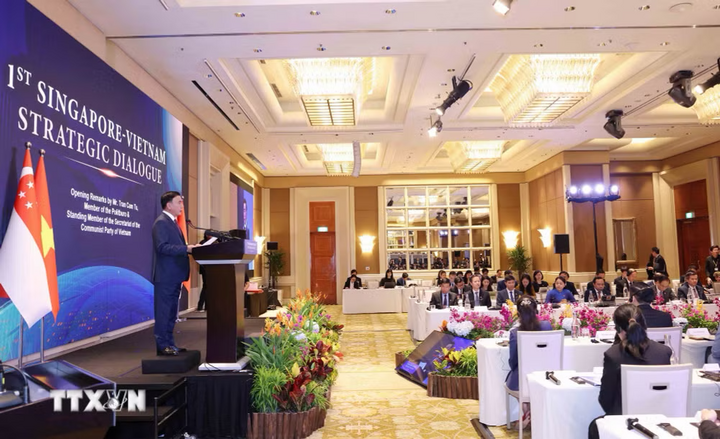 Đồng chí Trần Cẩm Tú, Ủy viên Bộ Chính trị, Thường trực Ban Bí thư phát biểu tại Đối thoại Chiến lược Việt Nam - Singapore lần thứ nhất giữa Đảng Cộng sản Việt Nam và Đảng Hành động Nhân dân Singapore. Ảnh: Phương Hoa/TTXVN