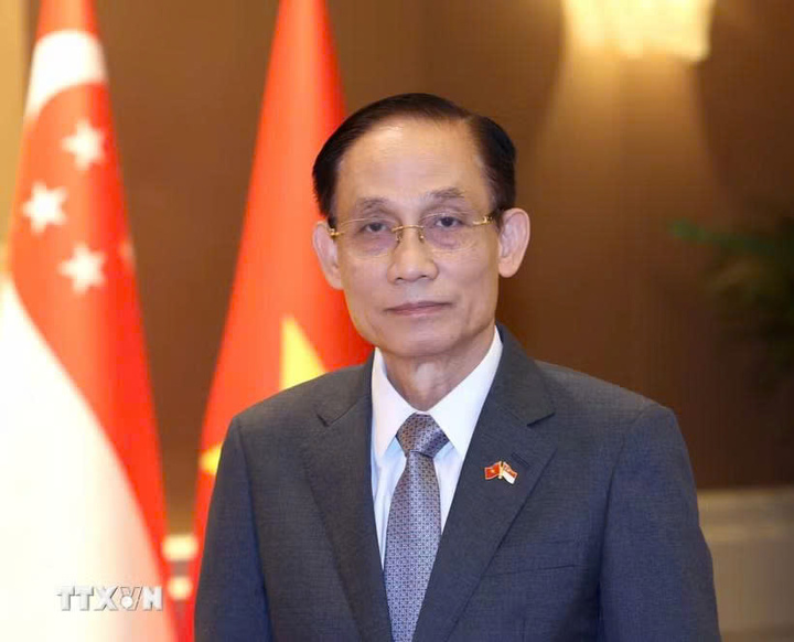 Đồng chí Lê Hoài Trung, Ủy viên Bộ Chính trị, Bí thư Đảng ủy, Bộ trưởng Bộ Ngoại giao trả lời phỏng vấn báo chí. (Ảnh: Phương Hoa/TTXVN)