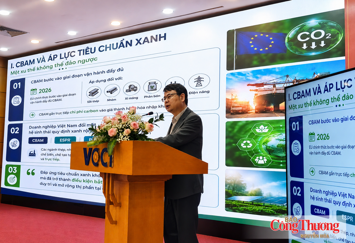 Ông Nguyễn Bá Hải - Phó Giám đốc Trung tâm Hỗ trợ Xúc tiến thương mại và đầu tư, Cục Xúc tiến thương mại (Bộ Công Thương) phát biểu tại hội thảo.