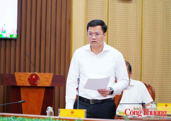 Chủ tịch UBND tỉnh Quảng Ngãi Nguyễn Đức Tâm báo cáo tình hình phát triển kinh tế - xã hội với đoàn công tác