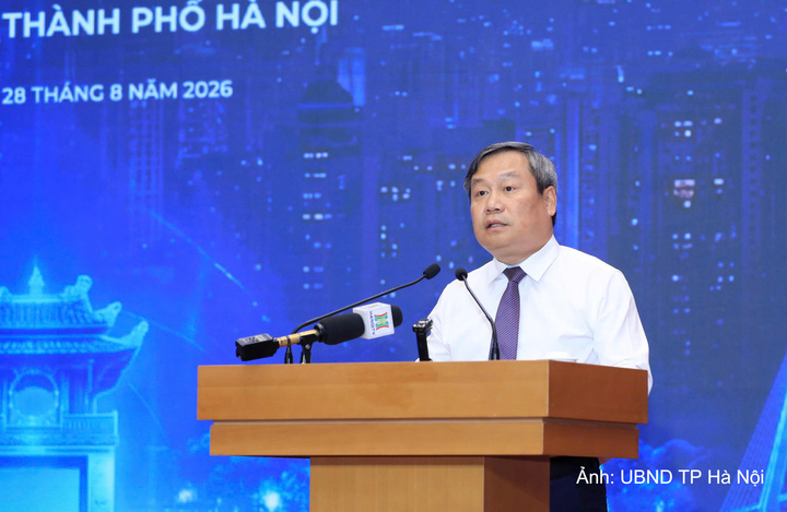 Chủ tịch UBND Thành phố Hà Nội Vũ Đại Thắng phát biểu tại buổi lễ. Ảnh: UBND TP Hà Nội