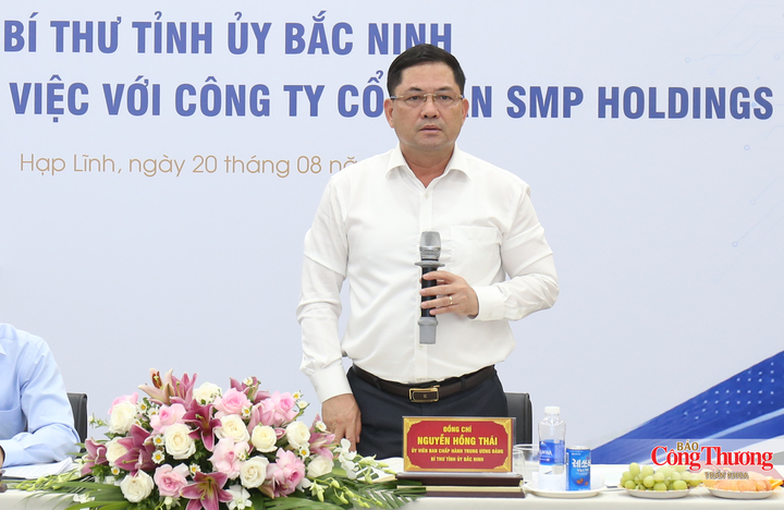 Ủy viên Trung ương Đảng, Bí thư Tỉnh ủy Bắc Ninh Nguyễn Hồng Thái phát biểu tại buổi làm việc.