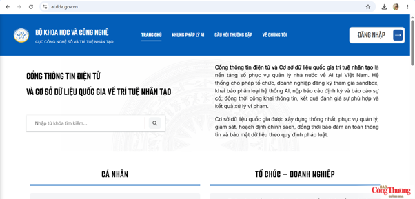 Cổng thông tin điện tử một cửa về trí tuệ nhân tạo tại địa chỉ ai.dda.gov.vn.