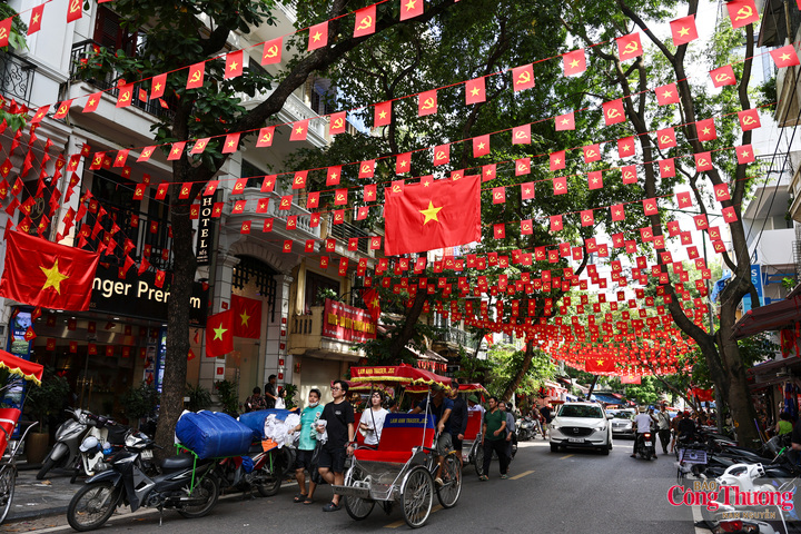 Phố phường Hà Nội ngập tràn sắc cờ rực rỡ mùa Thu.